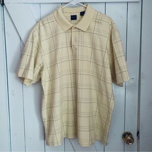 Men's XL Polo Shirt Short Sleeve Button Down Collar Polo Yellow Plaid Golf